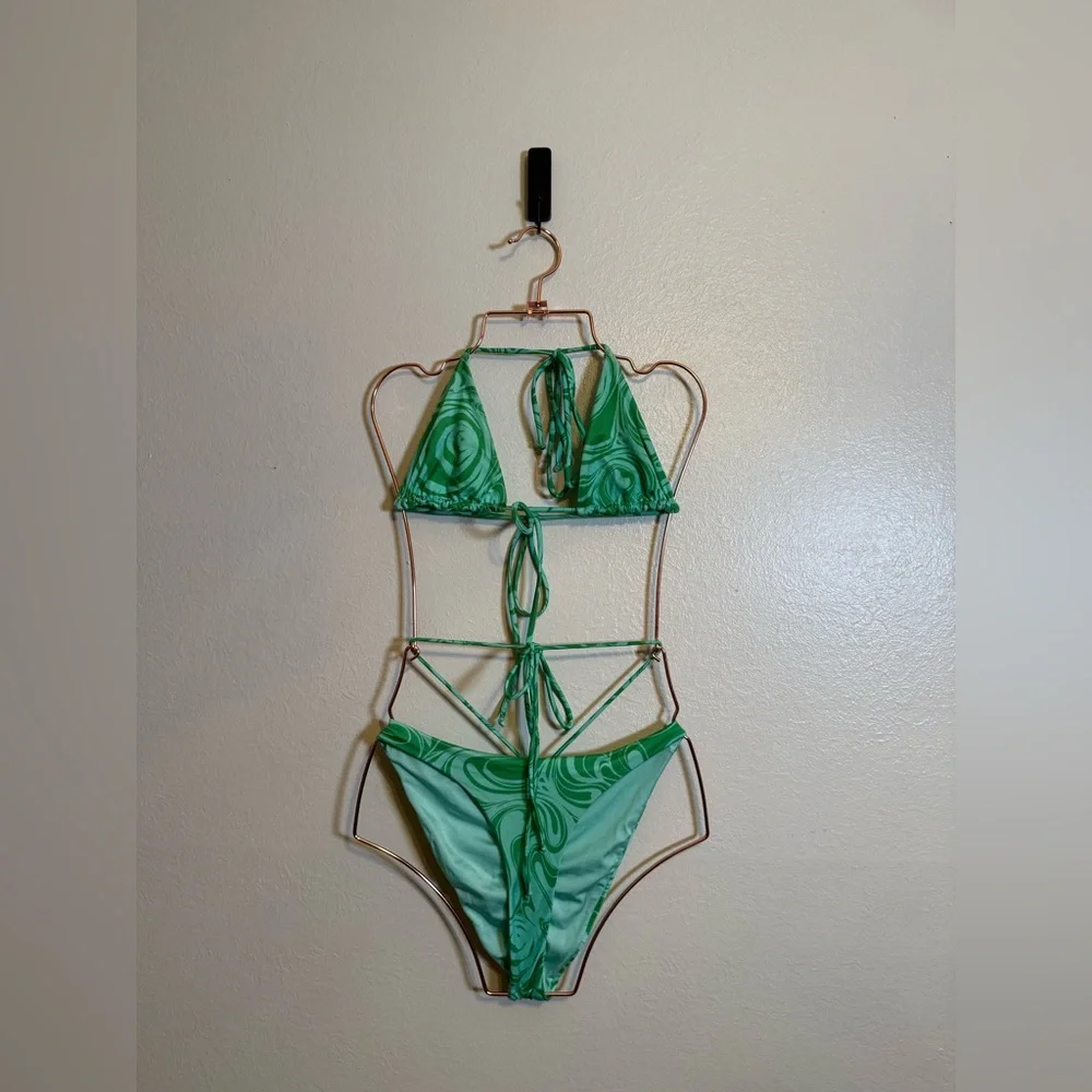 Frankies Bikinis Satin Bikini Set and Sarong in‎ Rainforest